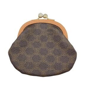 Celine Macadam Pattern PVC Leather Brown Clasp Purse Coin Case